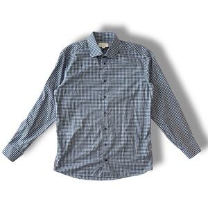 Eton Blue & White Check Slim Fit Dress Shirt XL Cotton Long Sleeve